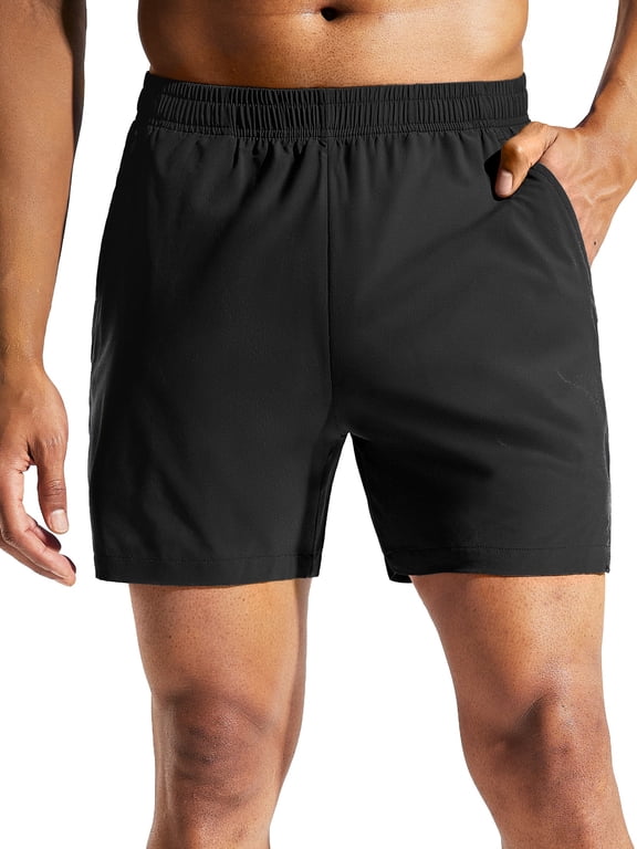 Men's 5" Quick-Dry Running Shorts with Pockets – Lightweight Athletic Workout Shorts, Black, L
