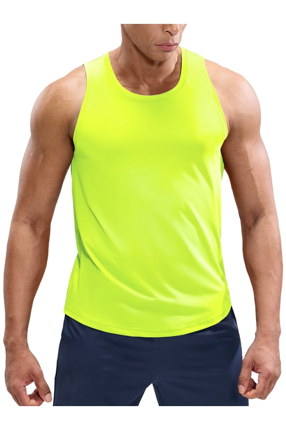 Men’s Sleeveless Running Shirt Breathable and Sweat Wicking T-Shirt, Lemon Green, 3XL