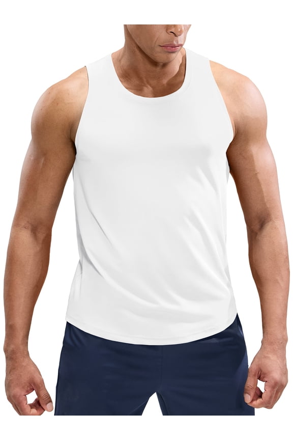 Men’s Sleeveless Running Shirt Breathable and Sweat Wicking T-Shirt, White, 3XL