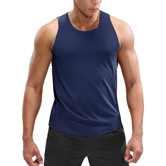 MIER Men’s Sleeveless Running Shirt Breathable and Sweat Wicking T-Shirt, Navy, L