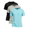 thumbnail image 1 of MIER Mens Short Sleeve Workout Shirt, Quick Dry Moisture Wicking Gym T-Shirt, Crew Neck, Black/Grey/Light Blue, Size XXXL, 3-Pack, 1 of 7