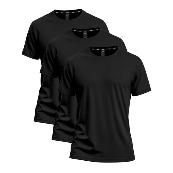 MIER Mens Short Sleeve Workout Shirt, Quick Dry Moisture Wicking Gym T-Shirt, Crew Neck, Black, Size XL, 3-Pack