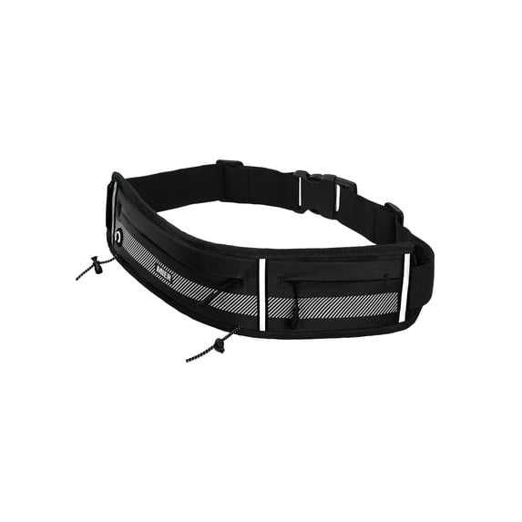 MIER Running Belt Waist Pack with Adjustable Elastic Phone Holder and Bib Clips for Running, Marathon, Fitness, Black