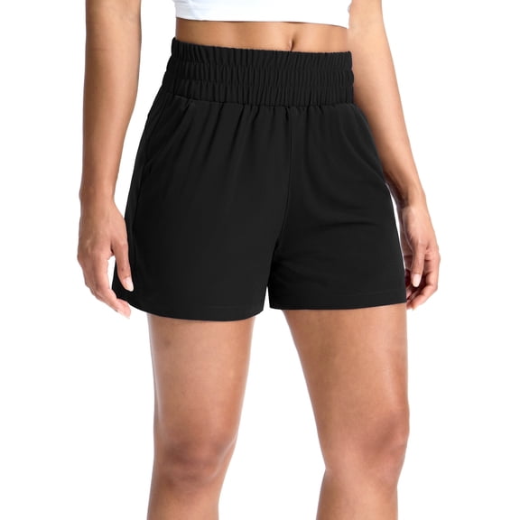 MIER Women's 4 Inch Quick Dry Running Shorts Mid Waist with Mesh Liner & 3 Pockets, Black, S
