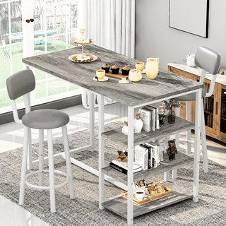 MIERES 2-Person Dining Set, 3-Piece Bar Table and Chair Set, Kitchen Counter-Height Dining Table Set, Compact Kitchen Dining Table with Storage, Small Space Breakfast Set, Gray
