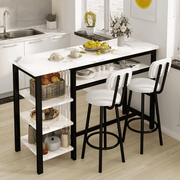 MIERES 2-Person Dining Set, Solid Wood Dining Table, Storage-Equipped Dining Table with High-Back Chairs, 2-Person Kitchen Dining Set, Suitable for Kitchens, Dining Rooms, and Bars, White