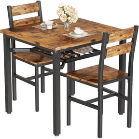 MIERES 2-Person Dining Set, Solid Wood Kitchen Table with Storage and 2 Chairs for Small Spaces, Brown