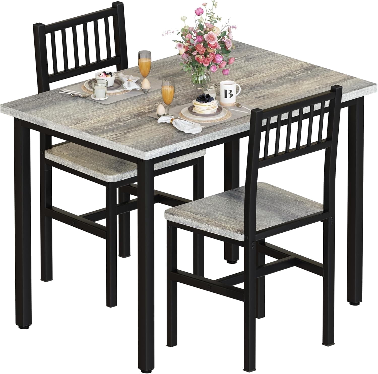 MIERES 3 Piece Dining Table Set, Rustic Kitchen Table and Chairs Set ...