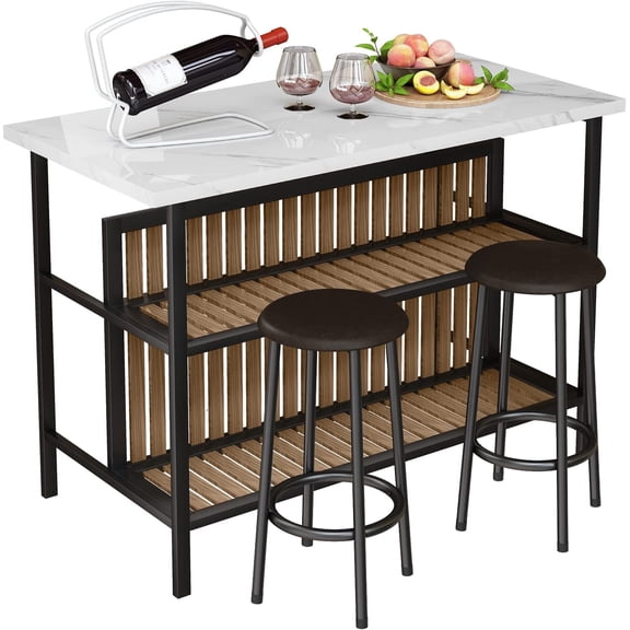 MIERES 48in Dining Table for 4-6, Dining Leisure Table with Storage Shelves, 1.8" Thick Top, Scratch-Resistant, Natural Wood Finish, Multi-Use for Dining Room Kitchen Office, Wood Finish