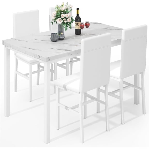 MIERES 5-Piece Dining Table Set for 4 with Faux Marble Top & Velvet Chairs, Space Saving Modern Kitchen Table Set for Small Spaces, Apartments