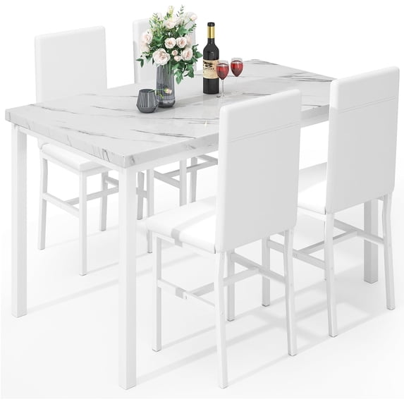 MIERES 5-Piece Dining Table Set for 4 with Faux Marble Top & Velvet Chairs, Space Saving Modern Kitchen Table Set for Small Spaces, Apartments