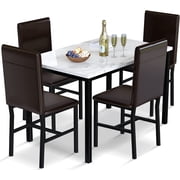 MIERES 5 Piece Dinning Table Sets for 4, Marble Kitchen Table and Chairs for 4,Dining Room Table Set with PU Leather Chairs,Faux Marble Dining Set for Small Spaces,Living Room,White+Brown