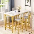 thumbnail image 1 of MIERES Dining Table Set for 4 Bar Table and Chairs Set Faux Marble Counter Height Dining Table Set with 4 PU Upholstered Stools Kitchen Pub Table for Kitchen, Restaurant, Space Saving, Gold and White, 1 of 8