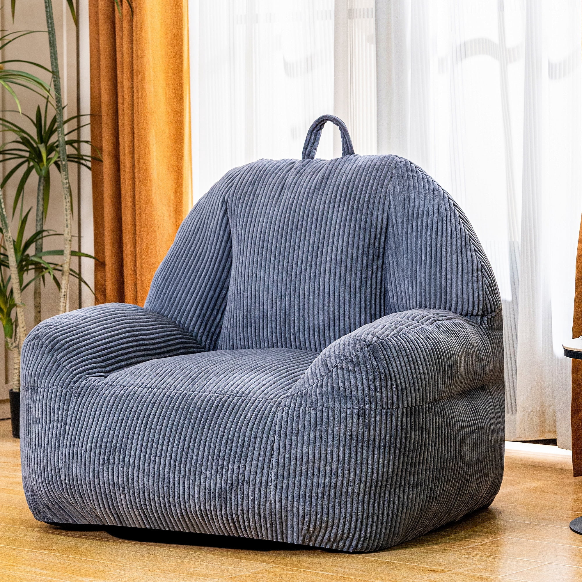 MIERES Bean Bag Chair, Faux Fur Bean Bag Chairs for Adults, Fluffy and Comfy Bean Bag with Filler, Big Bean Bag Sofa Chair for Reading, Gaming, Stuffed High-Density Foam (Grey)