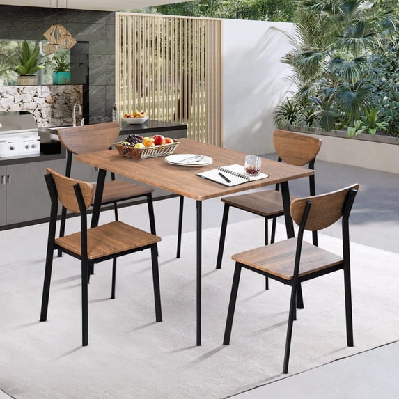 MIERES Dining Table Set for 4,Modern Wood and Metal Dining Room Set 5 Piece Set with 4 Oak Metal Framed Chairs Compact Space Saving for Apartments,Kitchen Living Room, Breakfast Corner