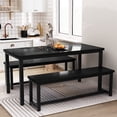 thumbnail image 1 of MIERES Kitchen Dining Set, 47-inch Rectangular Solid Wood Dining Table Set, 4-Seater Dining Set with Two Benches, Ideal for Apartments, Kitchens, and Dining Rooms, Black., 1 of 7