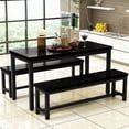 thumbnail image 1 of MIERES Kitchen Dining Set: Rectangular solid wood dining table with two benches, suitable for 2 to 4 people, small dining set, black, 1 of 7