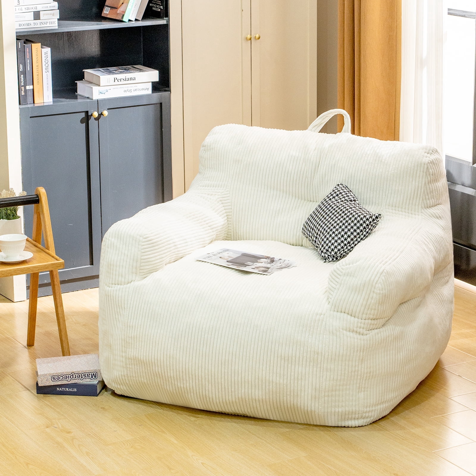 MIERES Large Bean Bag Chair for Adults & Kids, Giant Bean Bag Couch, Comfy Reading Chair with Armrests, Soft Cozy Chair for Bedroom, Lounge Sofa for Gaming, Napping & Relaxing, White