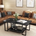thumbnail image 1 of MIERES Coffee Table, Modern Faux Marble Top Coffee Table with Metal Frame and Storage Shelf, 2-Tier Rectangle Accent Cocktail Table for Living Room, Office (Black), 1 of 7