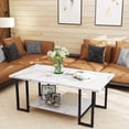 thumbnail image 1 of MIERES Coffee Table, Modern Faux Marble Top Coffee Table with Metal Frame and Storage Shelf, 2-Tier Rectangle Accent Cocktail Table for Living Room, Office (White & Black), 1 of 7