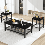 MIERES Living Room Coffee Table Set, Coffee Table and Side Table Combination, Metal Frame Coffee Table Set, Suitable for Living Rooms, Apartments, Offices, Blac