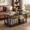 thumbnail image 1 of MIERES Marble-Effect Coffee Table, Rectangular Solid Wood Coffee Table, Living Room Center Table, Coffee Table with Storage Shelf, Suitable for Living Rooms, Offices, Apartments, Black, 1 of 9