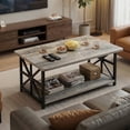 thumbnail image 1 of MIERES Marble-Effect Coffee Table, Rectangular Solid Wood Coffee Table, Living Room Center Table, Coffee Table with Storage Shelf, Suitable for Living Rooms, Offices, Apartments, Gray, 1 of 7