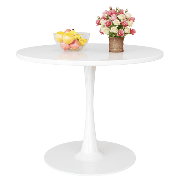 MIERES Round Dining Table, 31.5" Circle Tulip Table with Thickened Tabletop & Metal Pedestal, Mid Century Modern Bistro Table for Kitchen, Small Places, Living Room, Cafe ( White)