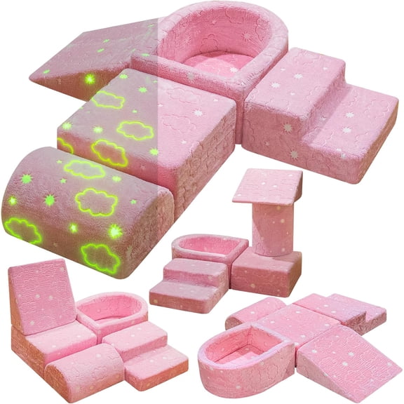 MIERES Toddler Modular Couch 5-in1 Multifunctional Glow Foam Climber Toys Kids Play Couch Floor Cushion for Bedroom Sofa Ages 1-3 Hands-on A