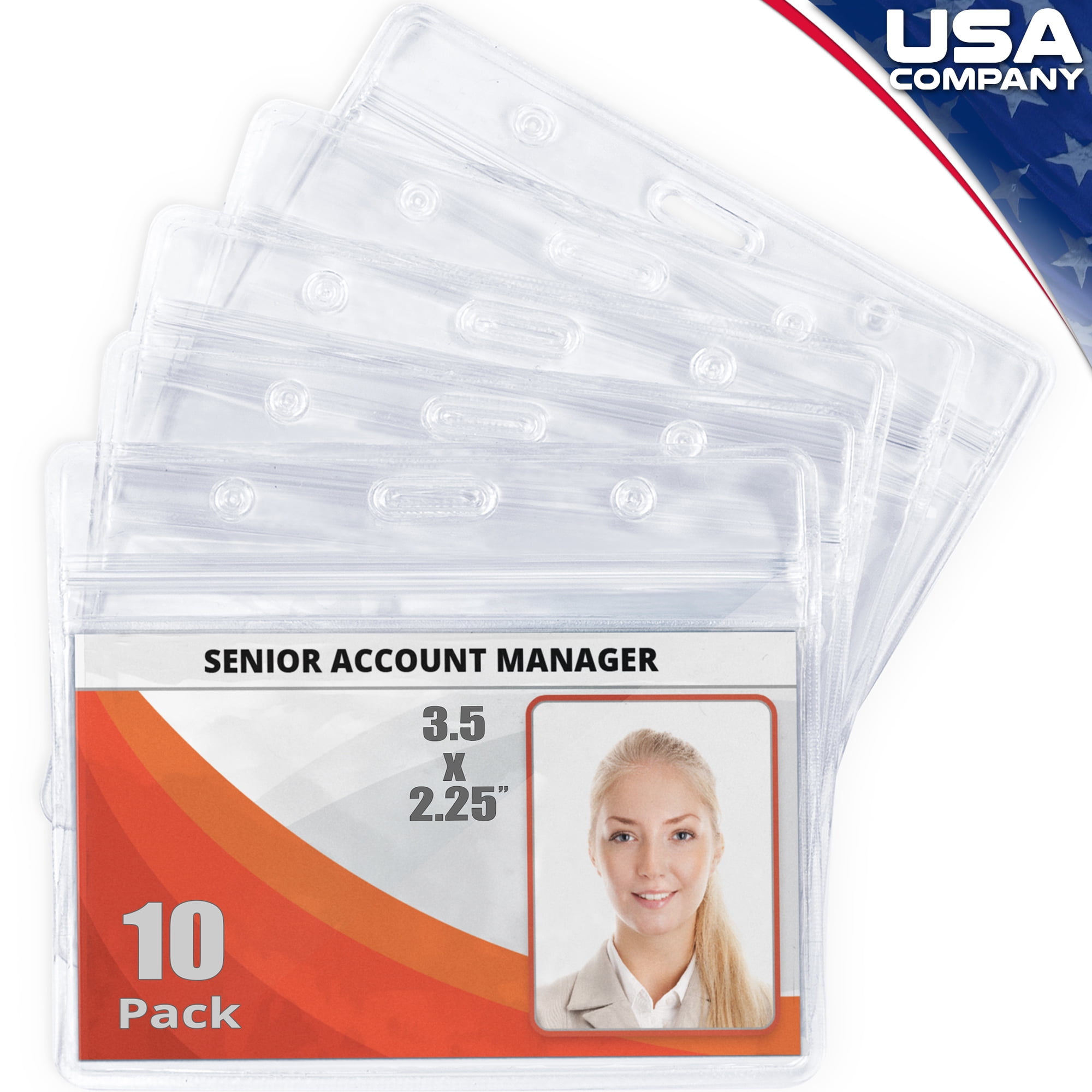 Mifflin-USA Horizontal ID Name Badge Holder (Clear, 3.5x2.25 Inches, 100  Pack), Waterproof and Resealable Plastic Card Holders