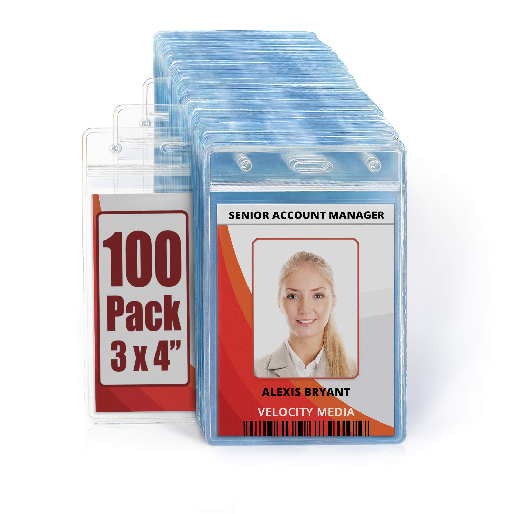 MIFFLIN 3x4 inch Clear Vertical ID Badge Holders, 100 Pack (US Company