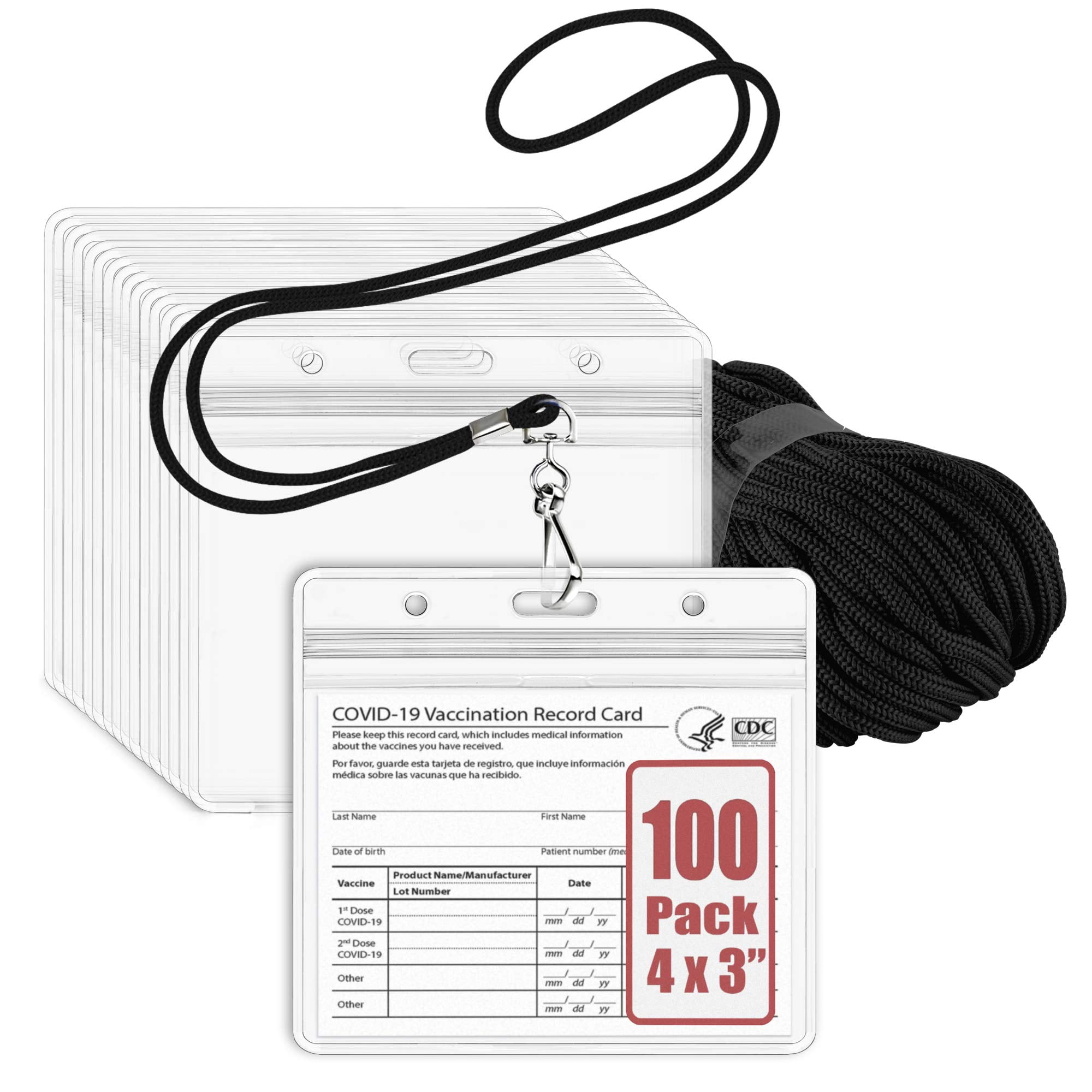 Mifflin Retractable Badge Reels w/Clear Horizontal ID Name Card Holders  (3.6x2.3 Inch, 2 Pack), Black Reel w/Carabiner Clip & Belt Hook
