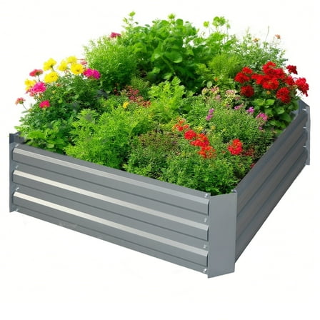 4W 3x3x1ft Galvanized Metal Raised Garden Bed,Rust-Resistant Planter for Vegetables&Flowers,Outdoor Use