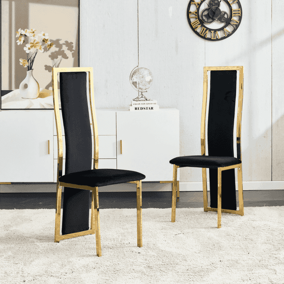 MIFI Black Velvet Dining Chairs Set of 2 , High-Back Metal Dining Room Chairs , Silver Chrome Legs (Black, Set of 2)