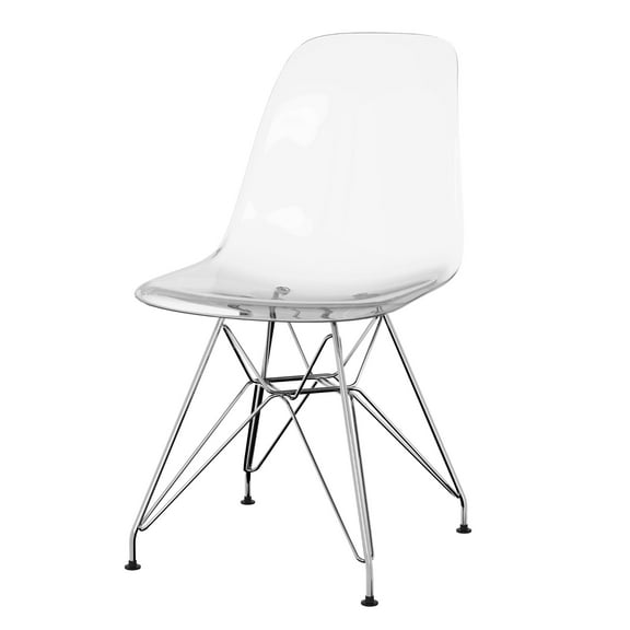 D&N Modern Acrylic Dining Chairs Set of 2 , Silver Metal Legs Side Chairs, Chrome Eiffel Base, for Home, Kitchen, Cafes