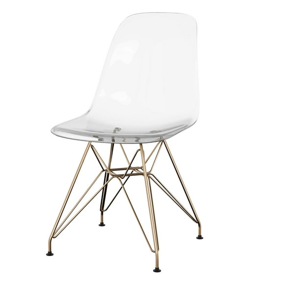MIFI Modern Acrylic Dining Chairs Set of 2 , Gold Metal Legs Side Chairs, Chrome Eiffel Base, for Home, Kitchen, Cafes