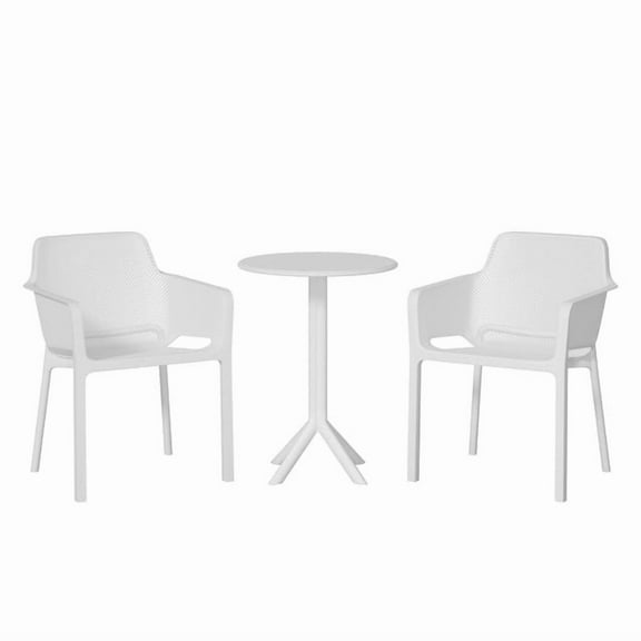 MIFI Modern Yard UV Resistant Adult 3-Piece Plastic Outdoor Bistro Sets with 2 Armchairs and 2 Coffee Table , White ,for Courtyard Garden Restaurant