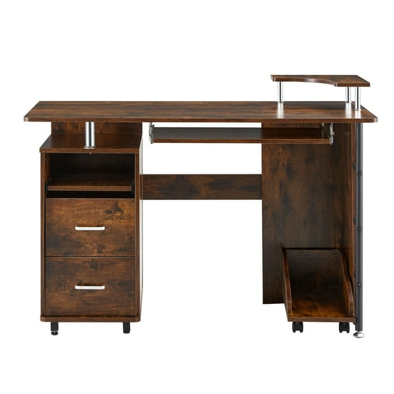 MIFI Solid Wood Computer Desk with Drawer,Office table with PC Droller, Storage Shelves and File Cabinet , 2 Drawers,Students, Adults