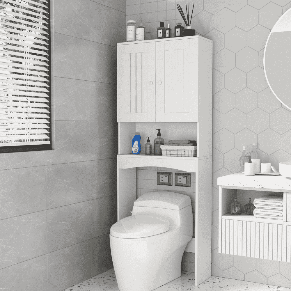 MIFI White Bathroom Organizers and Storage , over The Toilet Storage Cabinet with Doors and Shelves