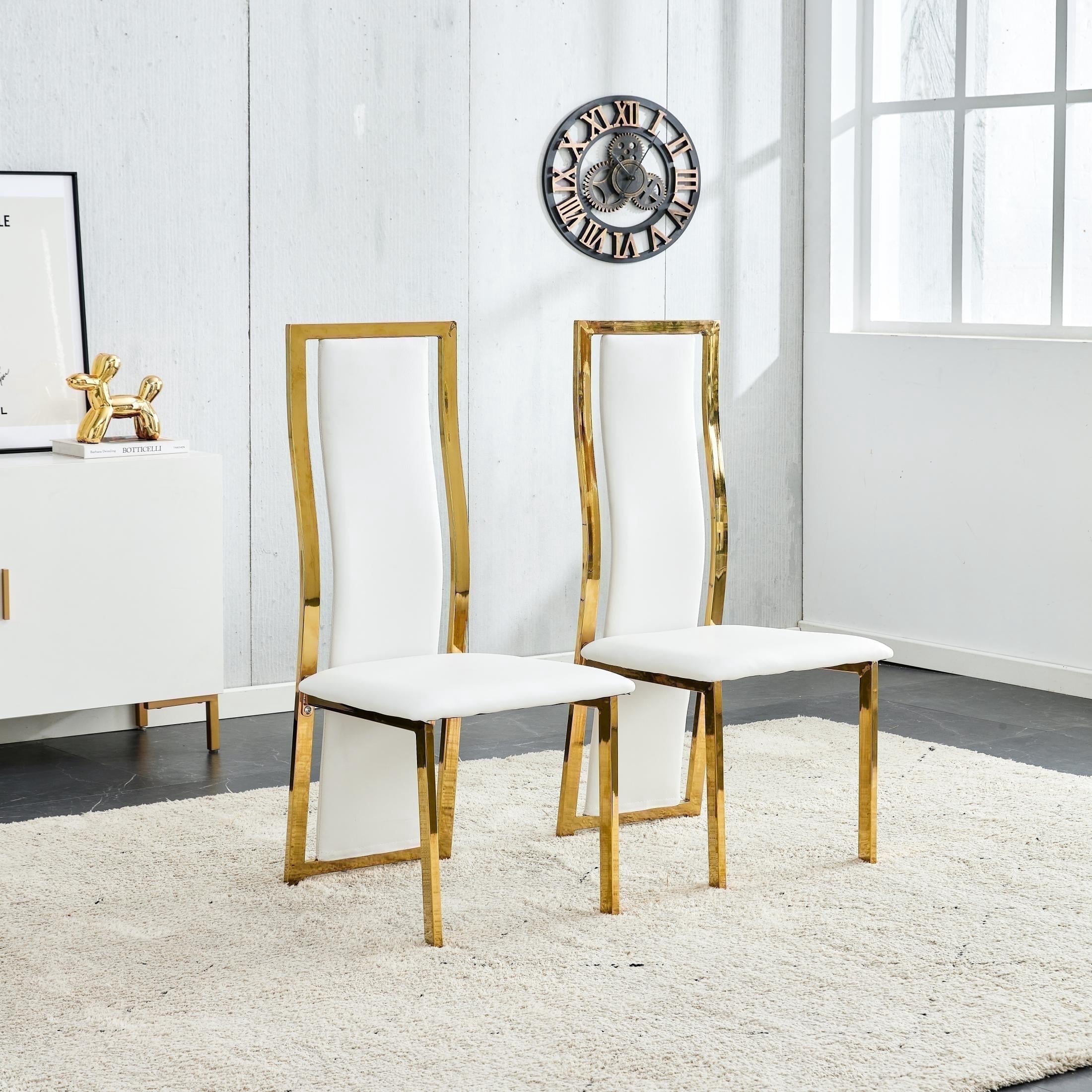 MIFI Modern White Velvet Dining Chairs Set of 2 , High-Back Metal ...