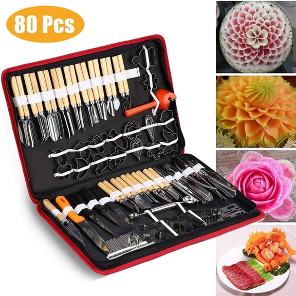 MIFXIN 80pcs Portable Vegetable Fruit Food Peeling Set, Kitchen Culinary Carving Sculpting Modeling Tools Kit