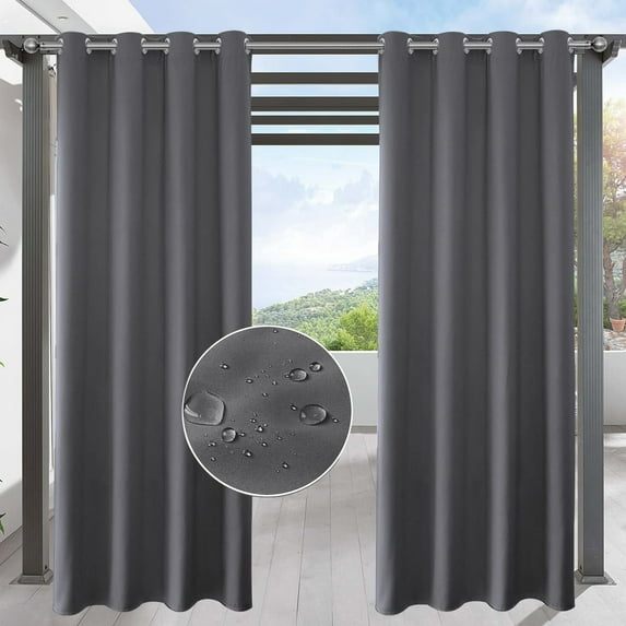MIFXIN Outdoor Curtains Waterproof UV Protectant Room Darkening Grommet Curtain, 2 Panels, Dark Grey, 52in x 84 in