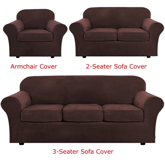 MIFXIN Velvet Plush Sofa Covers Stretch Couch Covers with Separate Cushion Cover (Brown, 3-Seater Sofa)
