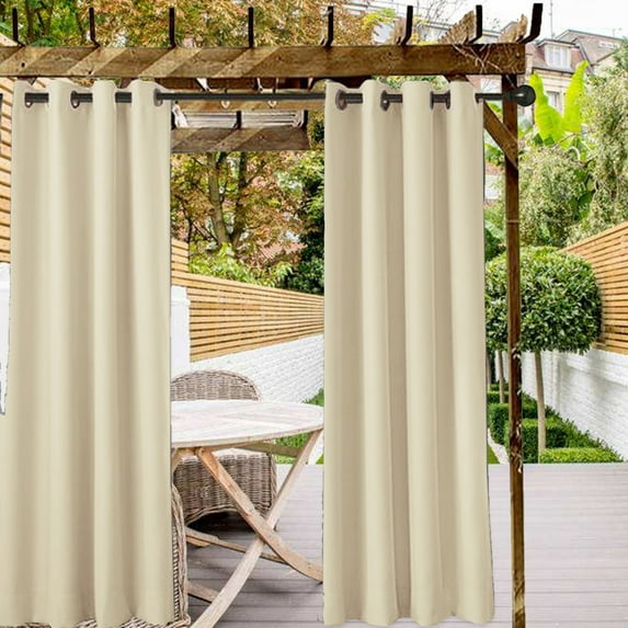 MIFXIN Waterproof Outdoor Curtains Anti-UV Garden Cabana Courtyard Grommet Top Blackout Curtain Panel, Beige, 1 Panel