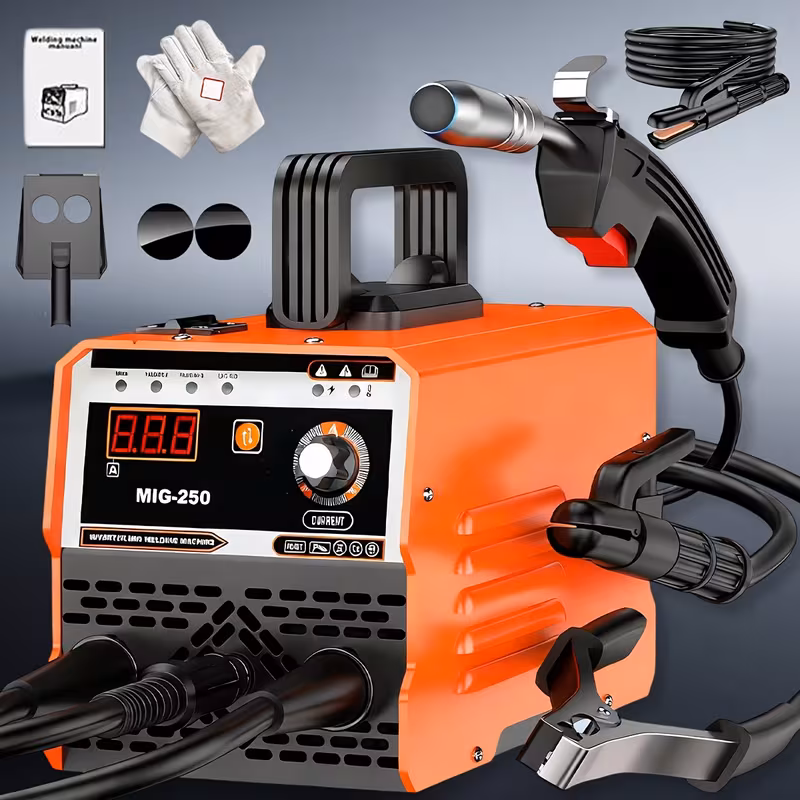 MIG-350/MIG-250 3 in 1 Welding Machine, 110V 60Hz 105A Gasless MIG/Stick ARC Welder with Orange Rubber Case, Complete Starter Kit Include Welding Wire, Rods, Mask Gloves