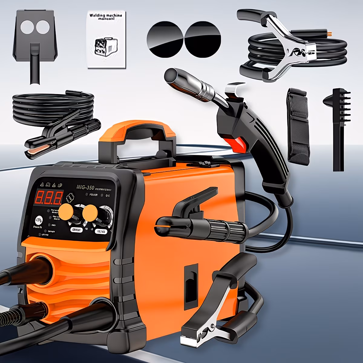MIG-350/MIG-250 3 in 1 Welding Machine, 110V 60Hz 105A Gasless MIG/Stick ARC Welder with Orange Rubber Case, Complete Starter Kit Include Welding Wire, Rods, Mask Gloves, Portable Welder for Beginner