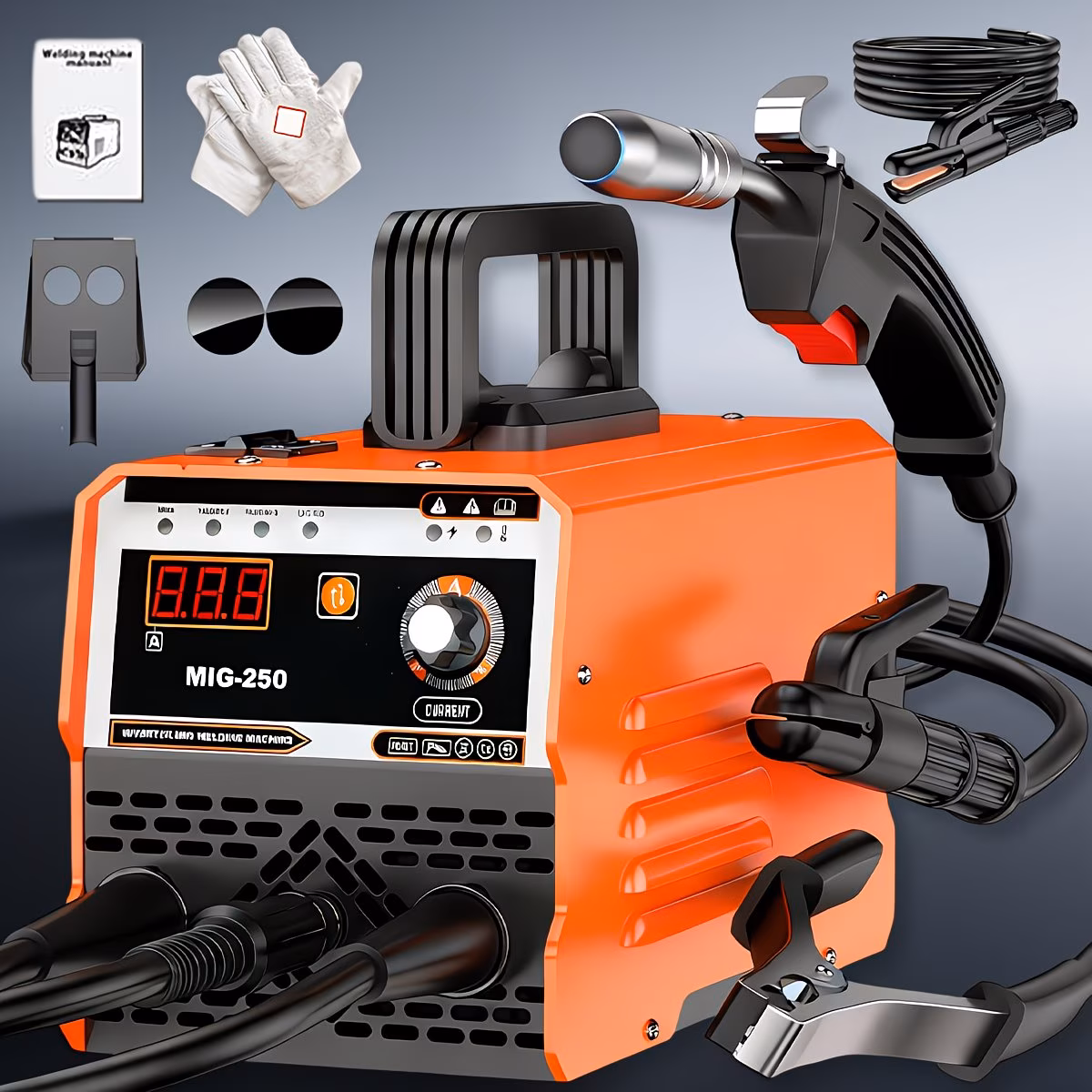 MIG-350/MIG-250 3 in 1 Welding Machine, 110V 60Hz 105A Gasless MIG/Stick ARC Welder with Orange Rubber Case, Complete Starter Kit Include Welding Wire, Rods, Mask Gloves, Portable Welder for Beginner