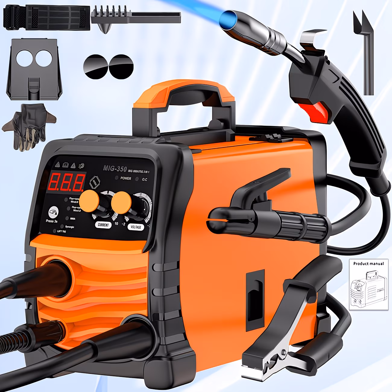 MIG-350 arc welding machine, lifting welding machine with collaborative control function, IGBT inverter 110V portable welding machine, equipped with hot start, arc thrust and anti sticking function