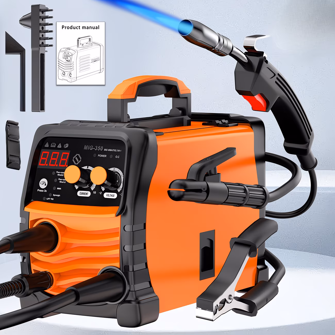 MIG-350 arc welding machine, lifting welding machine with collaborative control function, IGBT inverter 110V portable welding machine, equipped with hot start, arc thrust and anti sticking function
