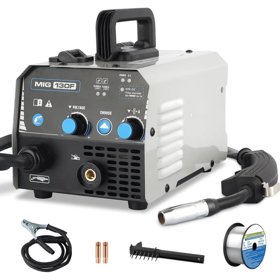 MIG Welder,Flux Core Welder Machine 110V 130Amp, Gasless MIG Welding Machine IGBT Inverter Welder Portable Wire Feed Welder (110V)
